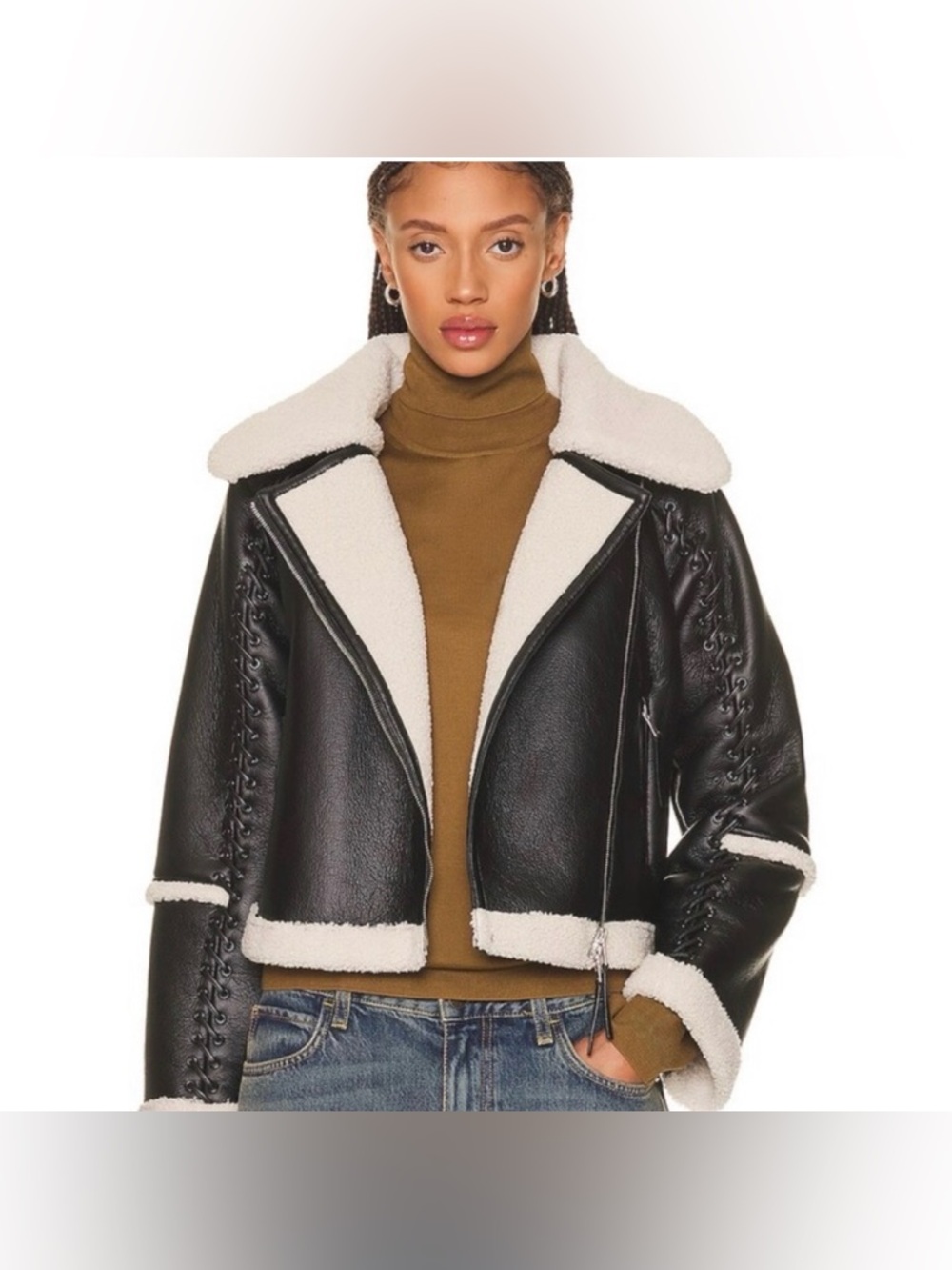 NEW Jonathan Simkhai Corinne Vegan Sherpa Moto Jacket Size Small
